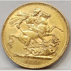 AUSTRALIA 1881 . ONE 1 SOVEREIGN . SYDNEY . GOLD